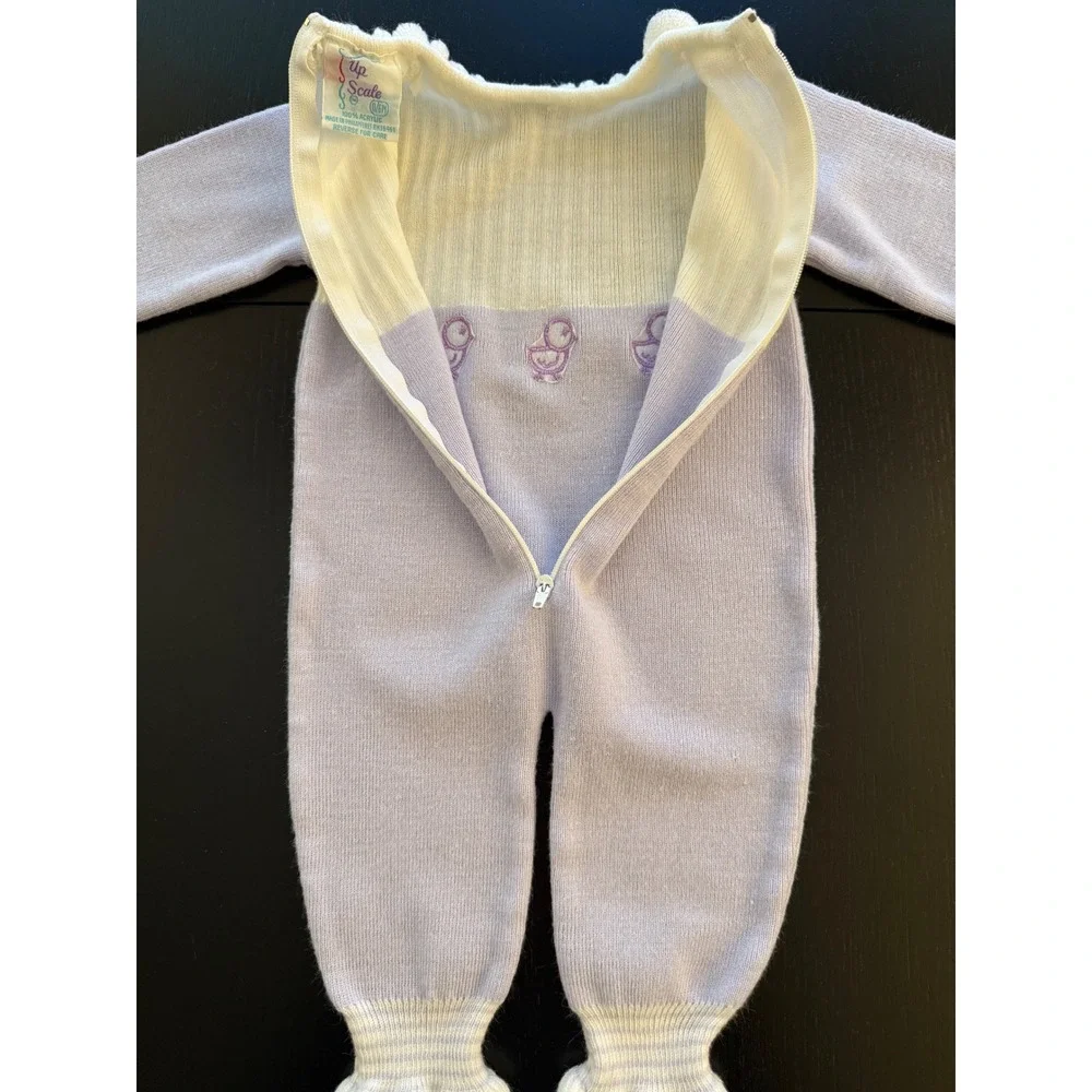 Up Scale Baby Chick Romper Size 0-6 Months Lilac/Cream Knit‎ Long Sleeve
